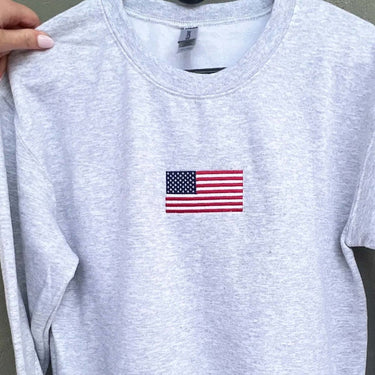 American Flag Embroidered Sweatshirt, 4th of July Sweatshirt, Trendy Crewneck Sweatshirt, Patriotic Sweatshirt, Independence Day Gifts